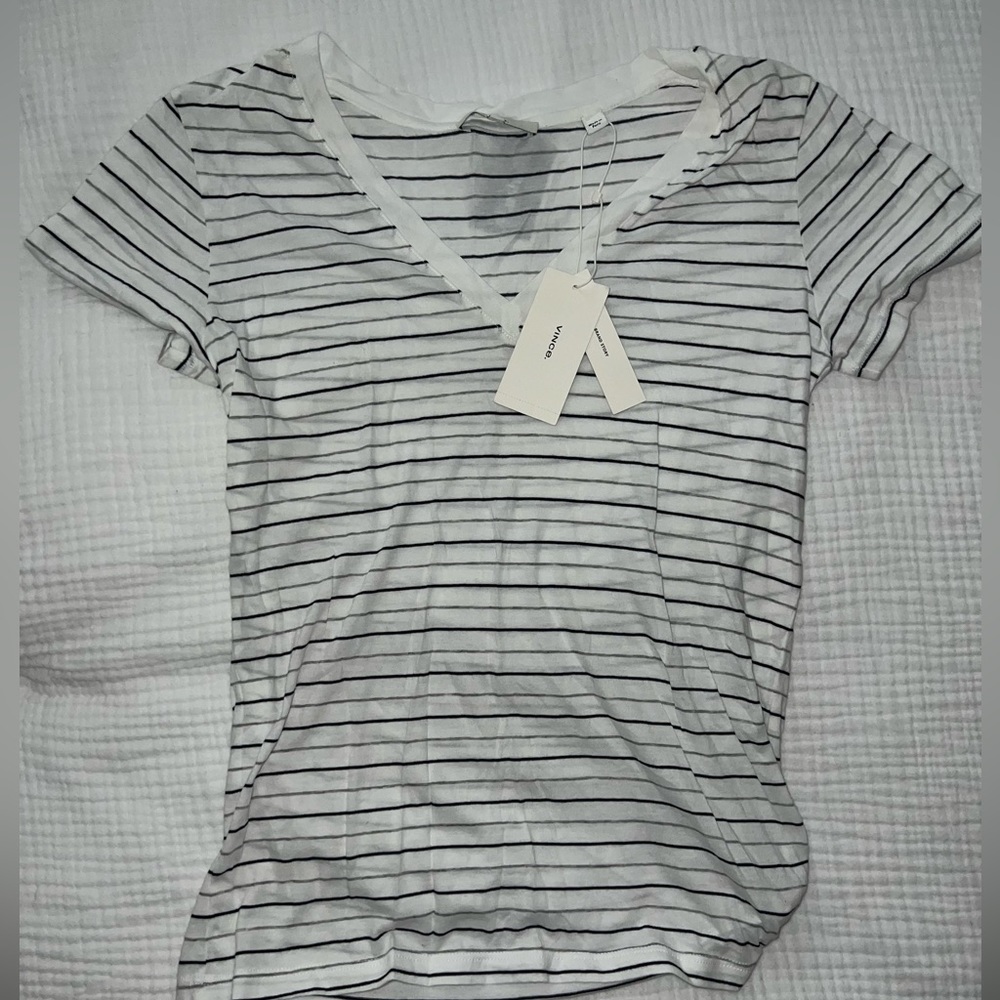 NWT Vince White Black Stripe Short Sleeve Tee T Shirt size XS $85